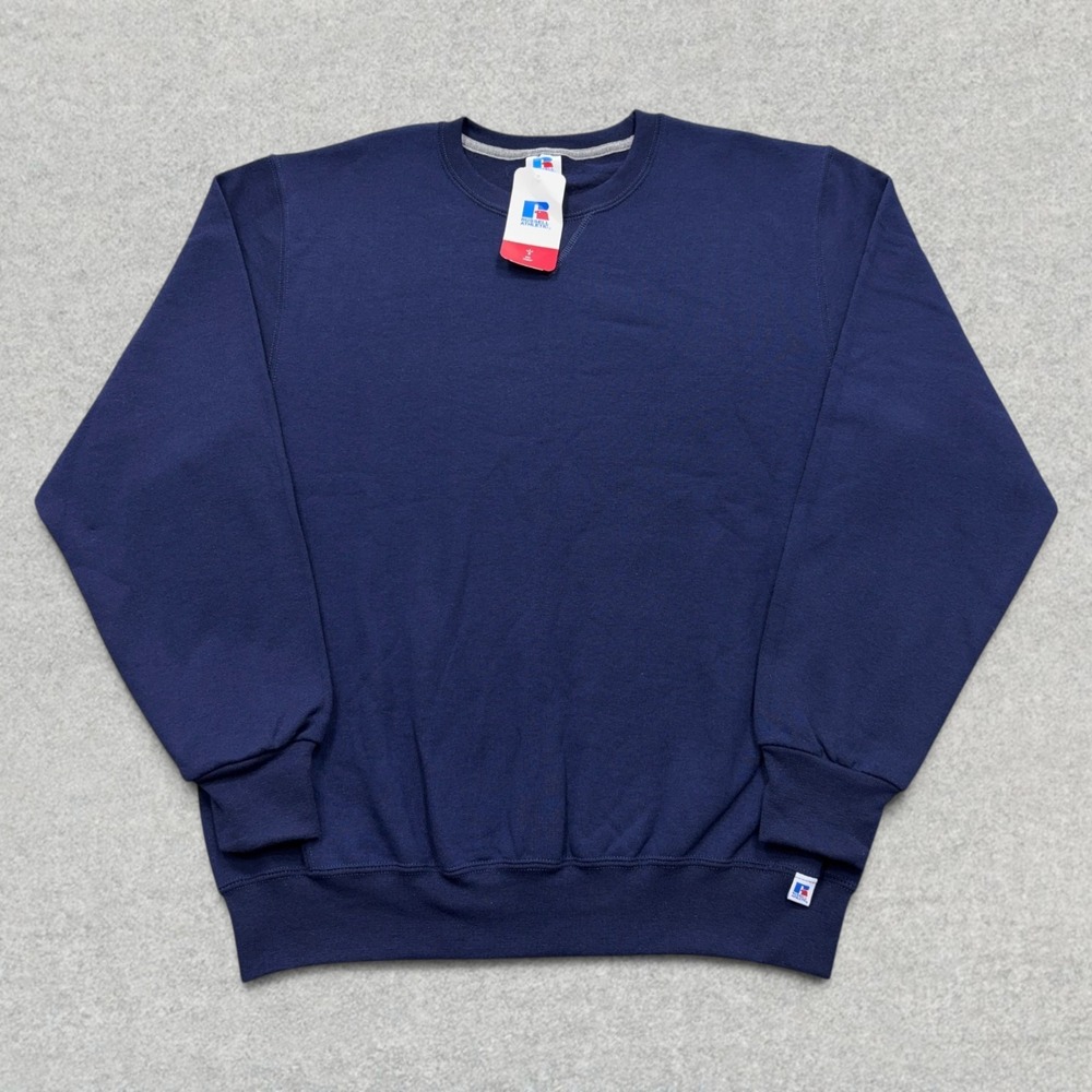 VINTAGE Russell Athletic Sweatshirt Mens Large Navy Blue Fleece V-Notch NWT